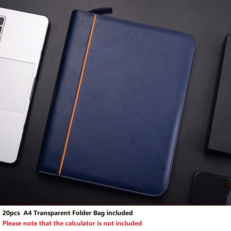 Multifunction Portfolio A4 File Folder Padfolio Writing Pad Business Presentation Folder PU with Zip/Card Holder/Document Folder: Navy and Orange
