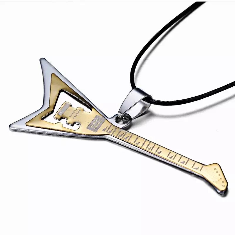Rinhoo damen herren musik gitarre anhänger halskette edelstahl halsketten lederkette schmuck popmusik festival schmuck