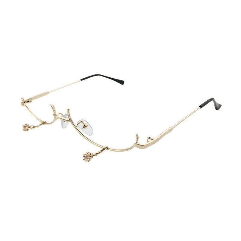 Half-frame Glasses Without Lens Glasses Frame with Chain Women Accessories Metal Chain Eyes Glasses Face Jewelry: TU121085GD