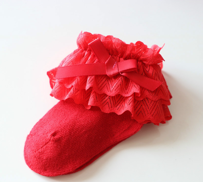 Newborn Socks Keep Warm White Princess Sock Cotton Baby Winter Socks for Bebe Infant Girls Ruffle Sock Kids Girl Accessories: Red / L 6-8years