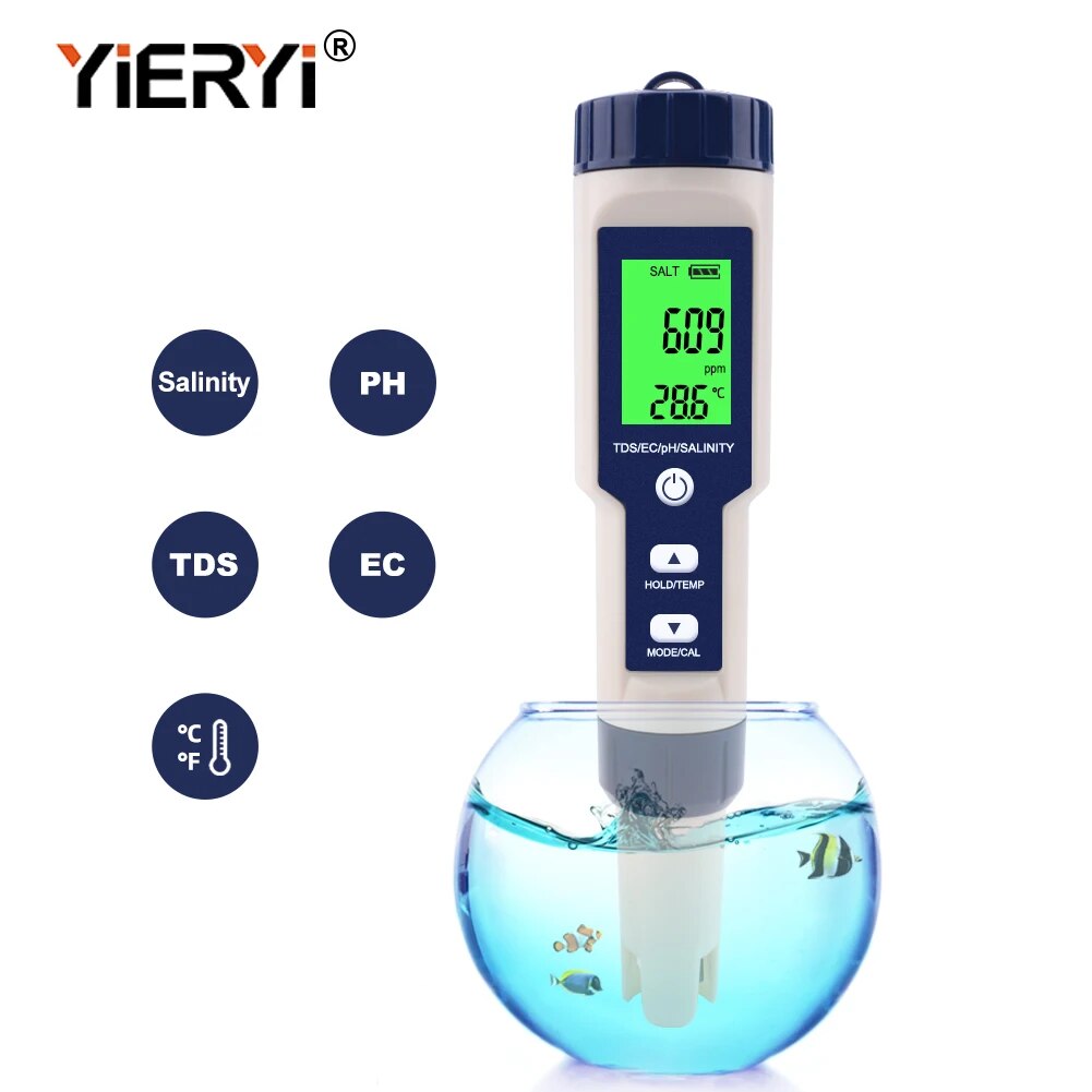 Yieryi tds ec ph Salzgehalt messer orp h2 s.g Temperatur Wasser qualitäts monitor Lösung Dünger widerstands tester für Pools, Aquarien