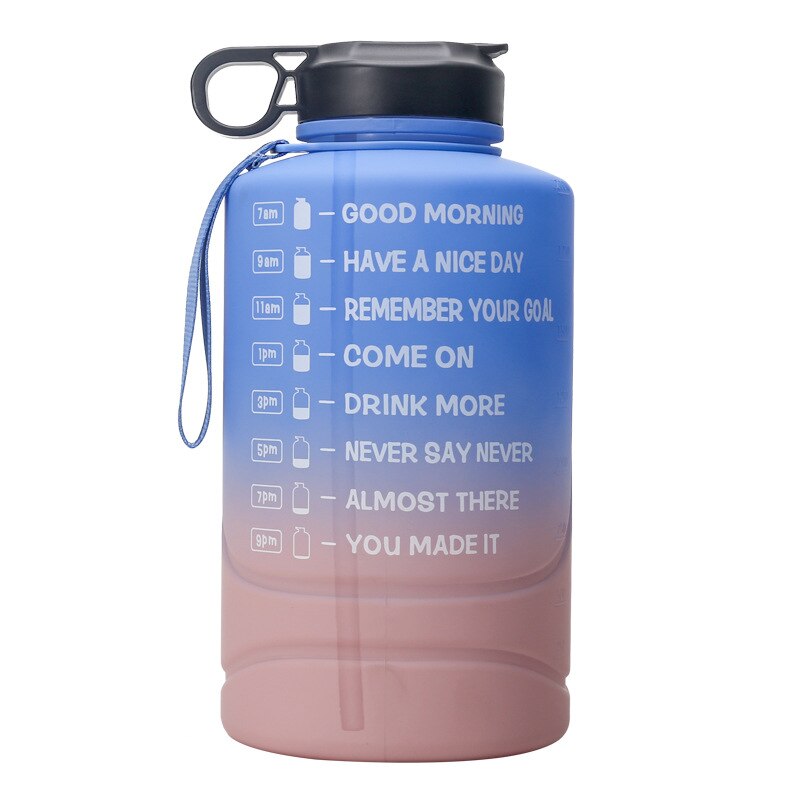 Large Half Gallon Motivational Water Bottle Leakproof BPA Free Tritan Sports Water Jug with Time Marker Ensure You Drink Enough: B