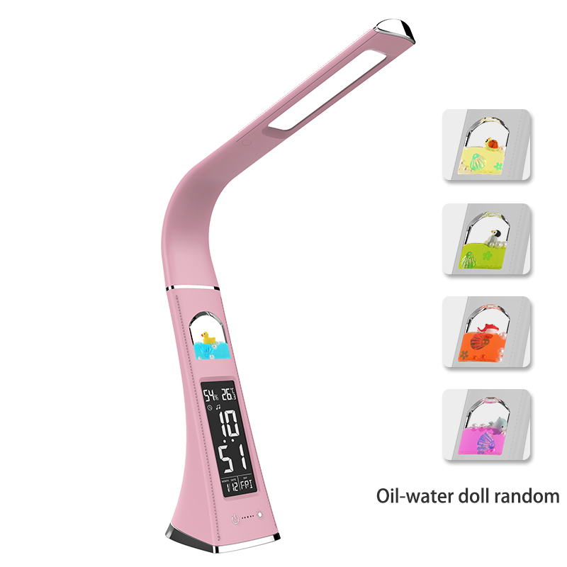 LED-Schreibtischlampe mit Kalender, Temperatur, Wecker, berühren-Dimmung, Augenschutz, Tischlampe, wiederaufladbar, USB-Leseschreibtischleuchten: Schwarz