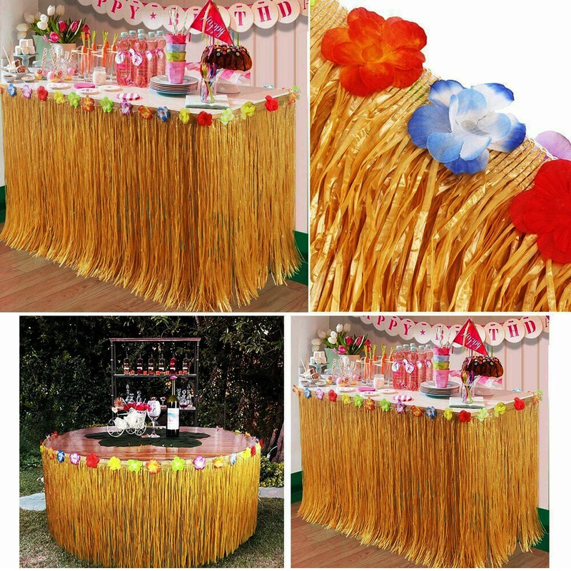 109pcs Summer Tropical Hawaiian Party Table Skirt Artificial Palm Leaves Flower Jungle Beach Theme Hawaii Party Decoration