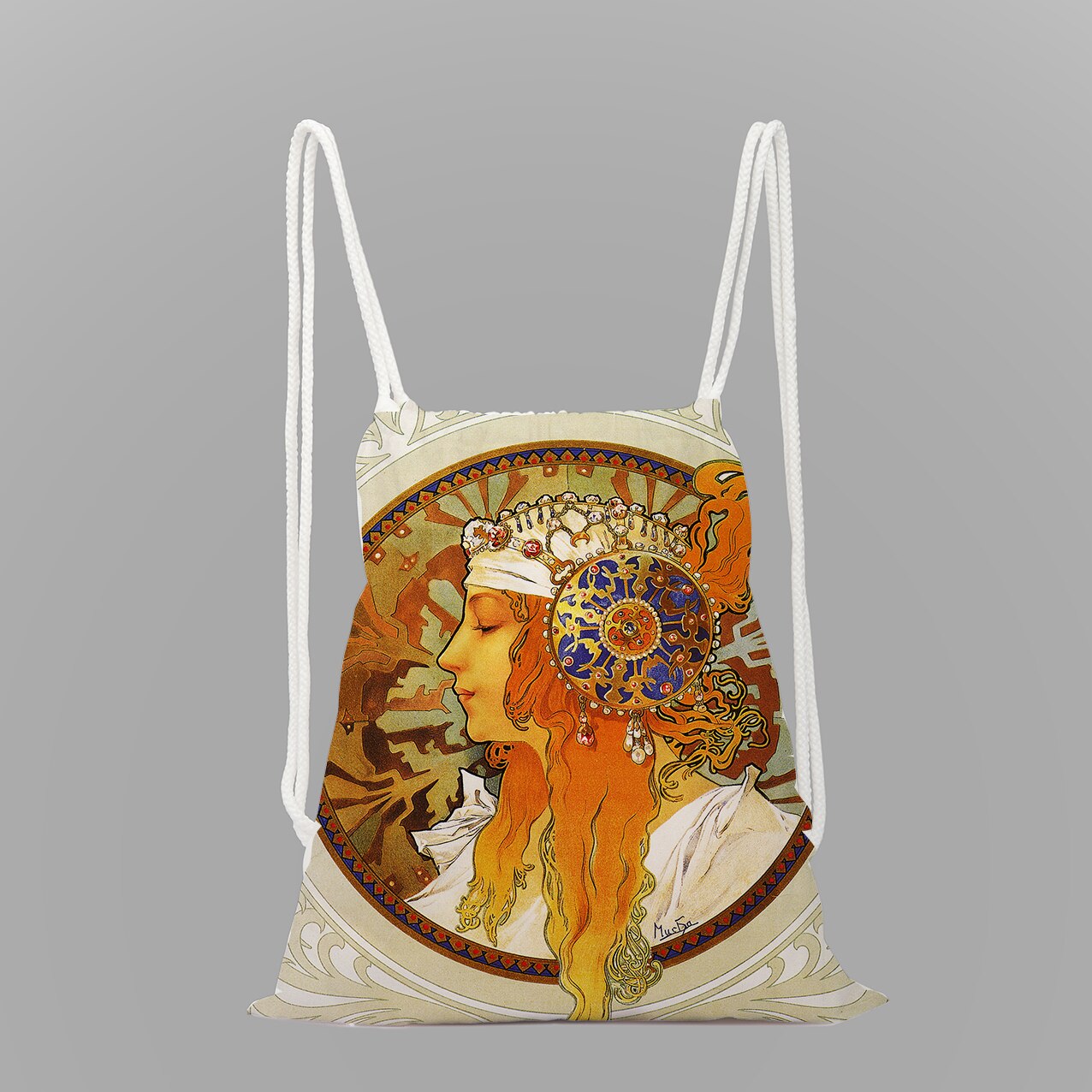 Mucha oil painting print school backpack girl draw... – Vicedeal