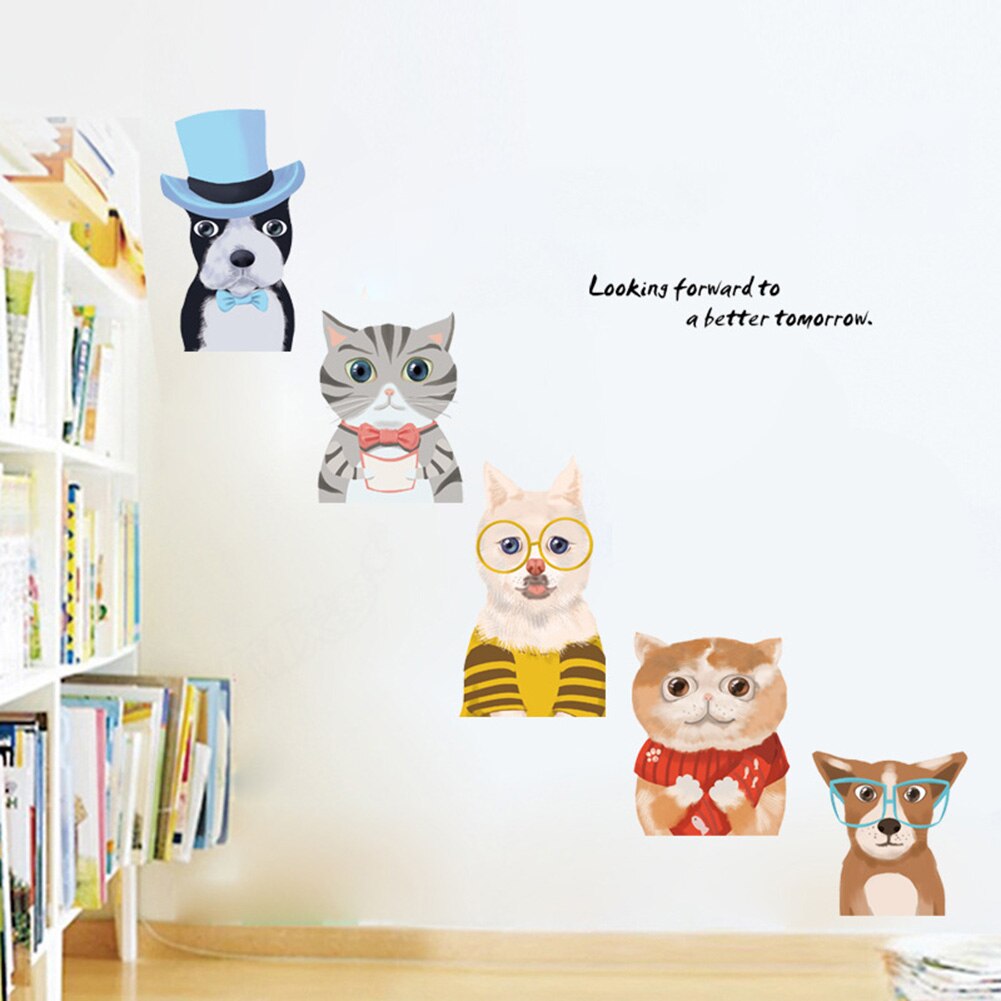 Muurstickers, Cartoon Honden Katten Pvc Stickers Verwijderbare Muur Posters Voor Slaapkamer Woonkamer