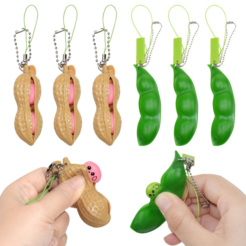 Fidget Speelgoed Decompressie Edamame Speelgoed Antistress Popper Speelgoed Oneindige Pinda Erwten Bonen Sleutelhanger Fidget Squishy Decompressie