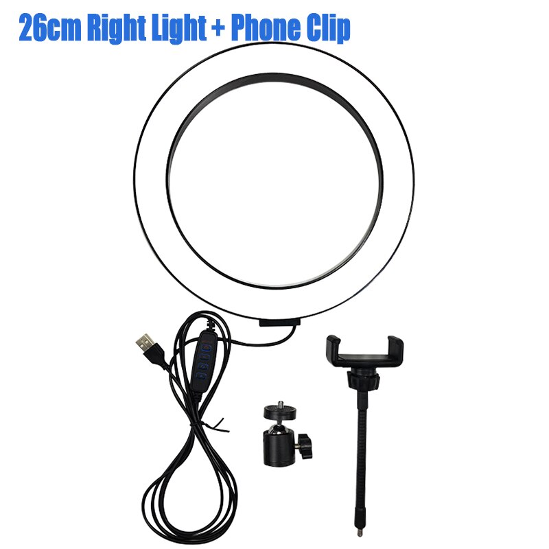 Fotografie Led Selfie Ring Licht 26 Cm/16 Cm Dimbare 10 Inch Usb Camera Telefoon Studio Ring Lamp Met statieven Voor Make Video Live: 26cm Light x Clip