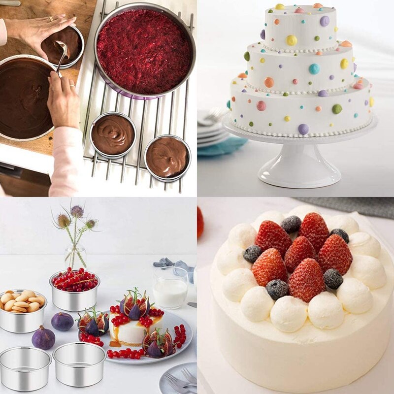 4Pcs Mini Cake Pan 4 Inch Aluminum Round Cake Pans with Removable Bottom for Cake Baking