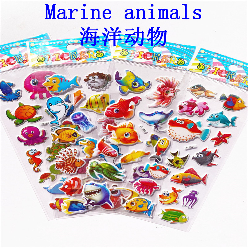 3D Aufkleber für freundlicher Kleinkinder 5 Verschiedenen Blättern 3D geschwollen Groß Aufkleber Karikatur Bildung Klassische Spielzeug freundlicher Jungen Mädchen: 5Stck Marine Tiere
