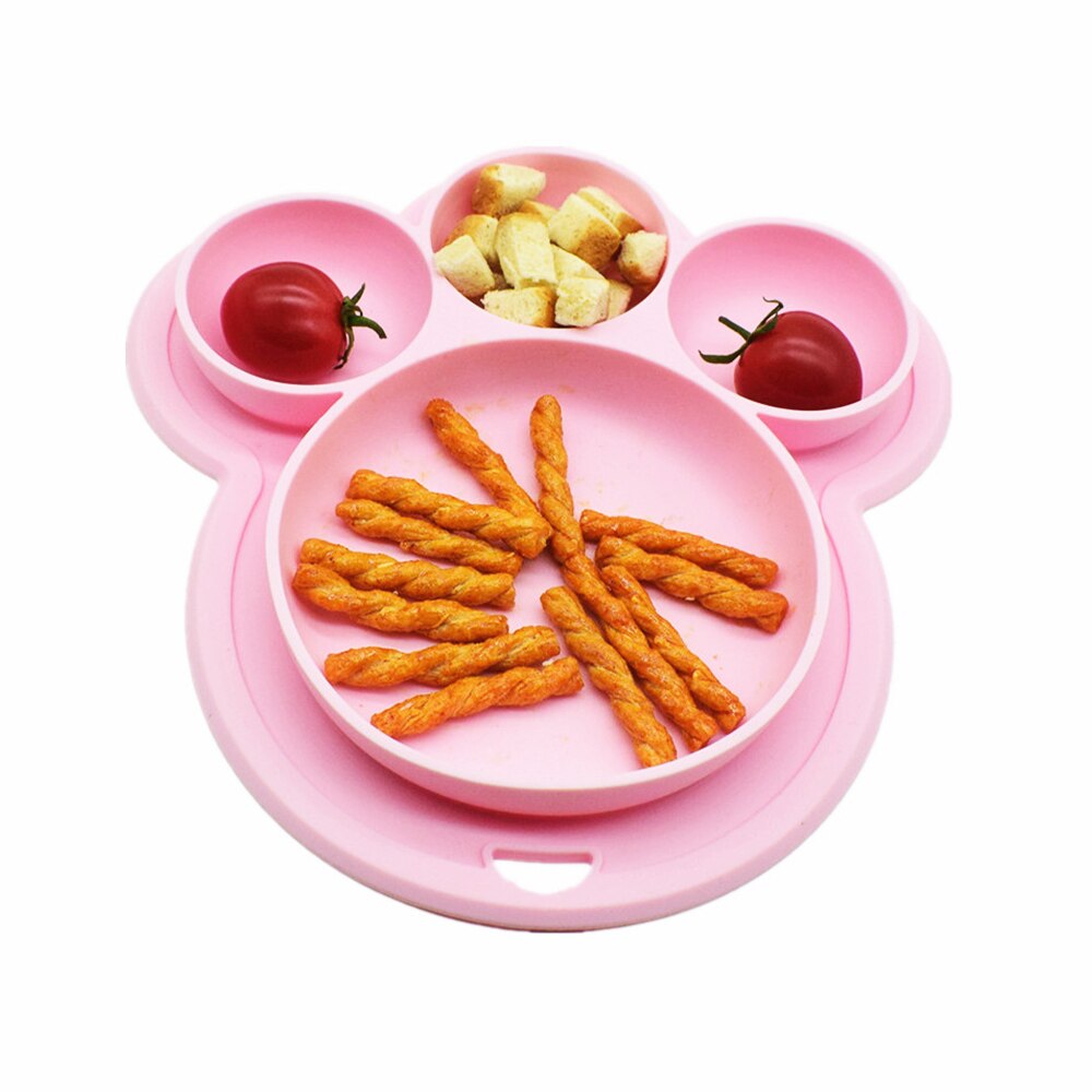 Baby siliconen bord, voedingsbakjes, bpa-vrij, zuignap, peutertrainingsservies, schattige cartoonbeer, kleurrijke borden voor kinderen
