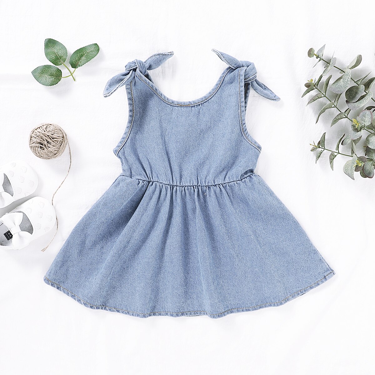 ropa de verano para bebés, niños, niñas, vestido de tela vaquera de Color sólido con botones sin mangas
