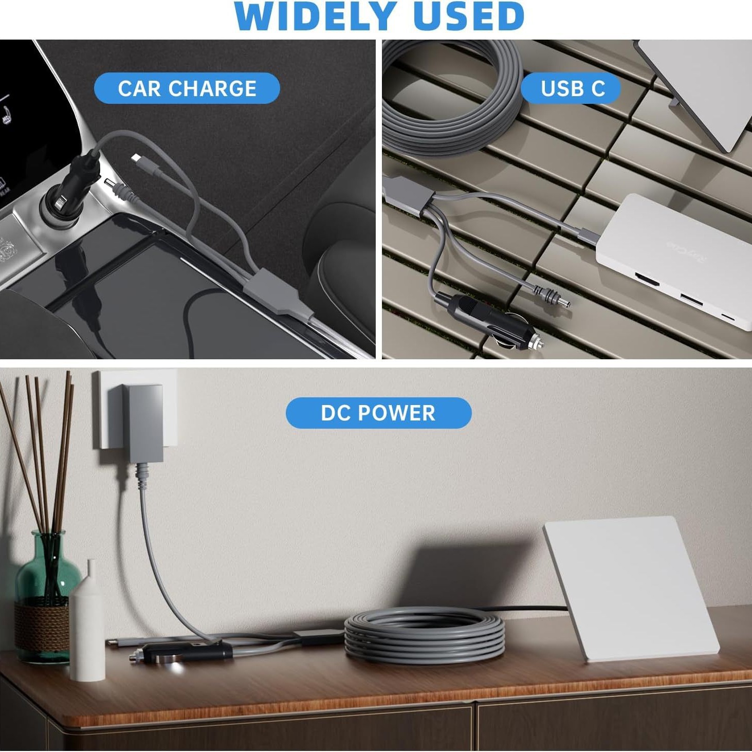 Starlink Mini 3 in 1 DC Power Cable 10FT 100W USB C 12-24V Cigarette Lighter Plug and DC Male Power Cable Cord for Starlink Mini