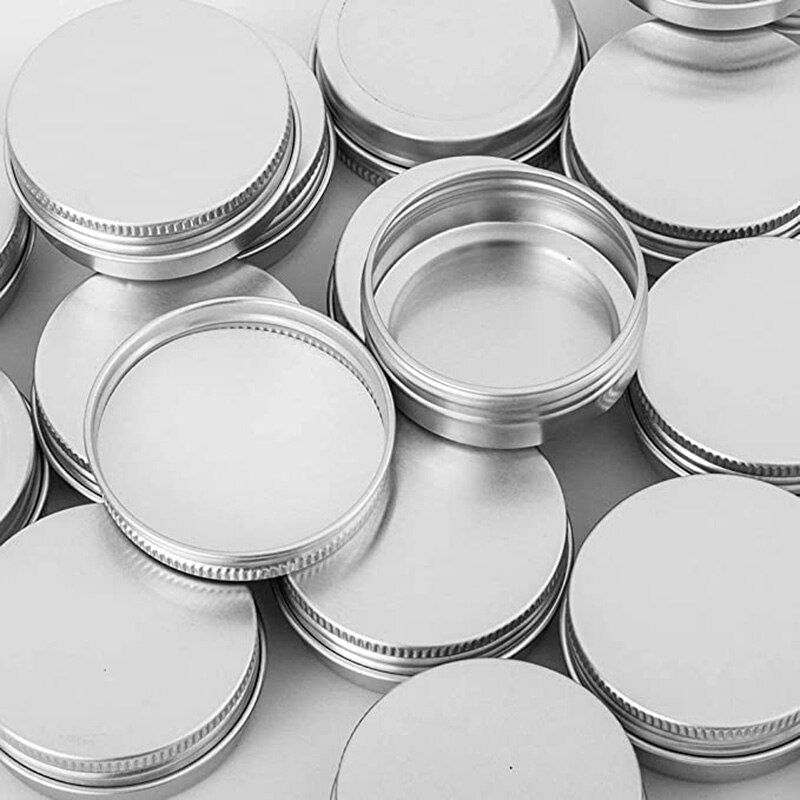 LBER 35Pcs 2 Oz Food Tins Aluminum Storage Cans Screw Top Round Steel Tins Cans with Screw Lid Screw Lid Containers