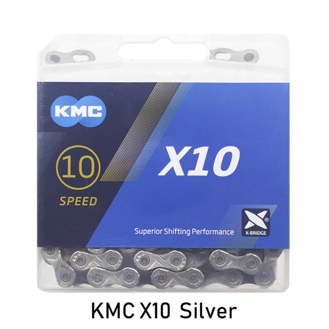 Kmc  x8 x9 x9sl x10 x10sl x11sl x12 cykelkæde 9s 10s 11s guld til mtb/landevejscykel til shimano/sram 8 9 10 11 speed 116l / kæde: Kmc  x10 sølv