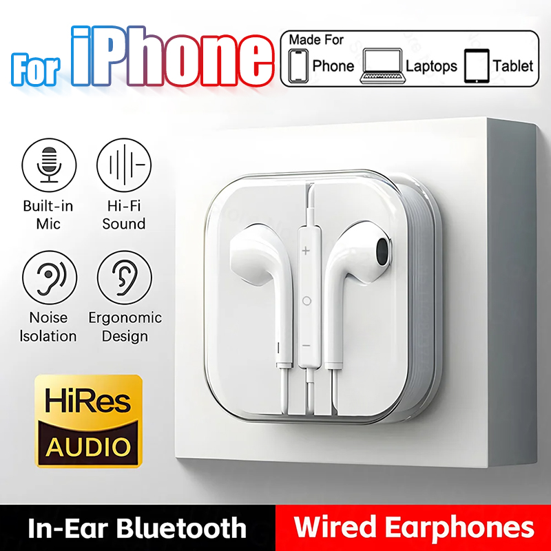 Originele hoofdtelefoon voor Apple iPhone 16 15 14 13 12 11 Pro Max bedrade koptelefoon 7 8 plus 3,5 mm in-ear stereo oordopjes accessoires