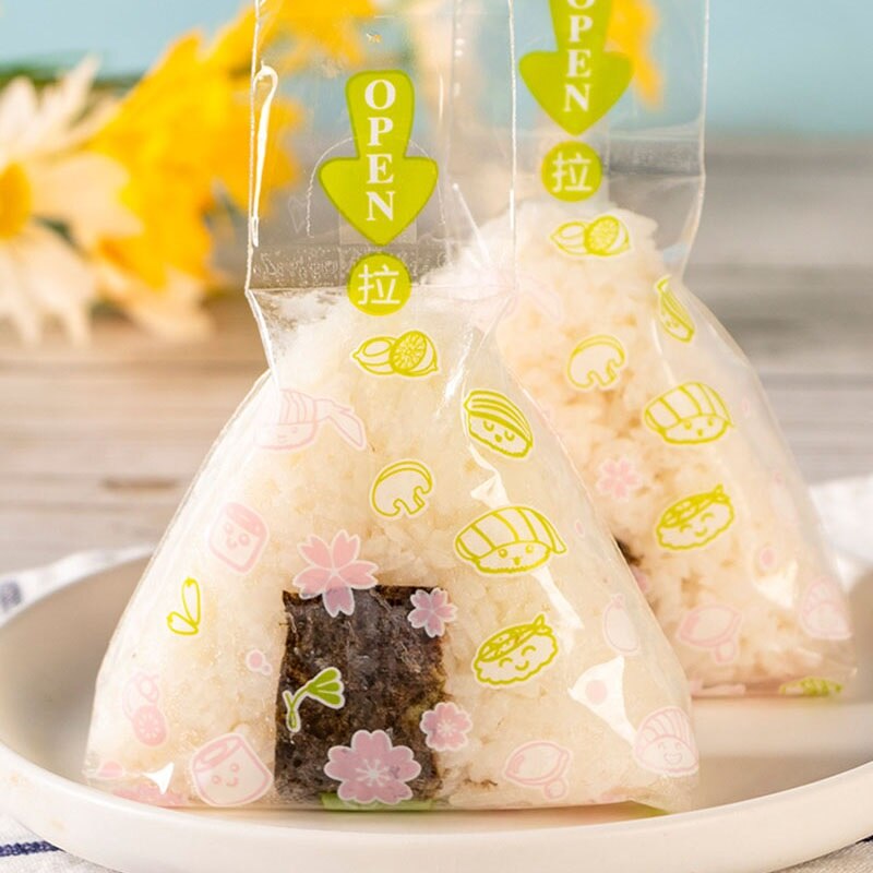200Pcs Driehoek Rijst Bal Verpakking Zak Japanse Stijl Plastic Onigiri Packaing Zakken Cuisine Maken Gereedschap Bento Accessoires