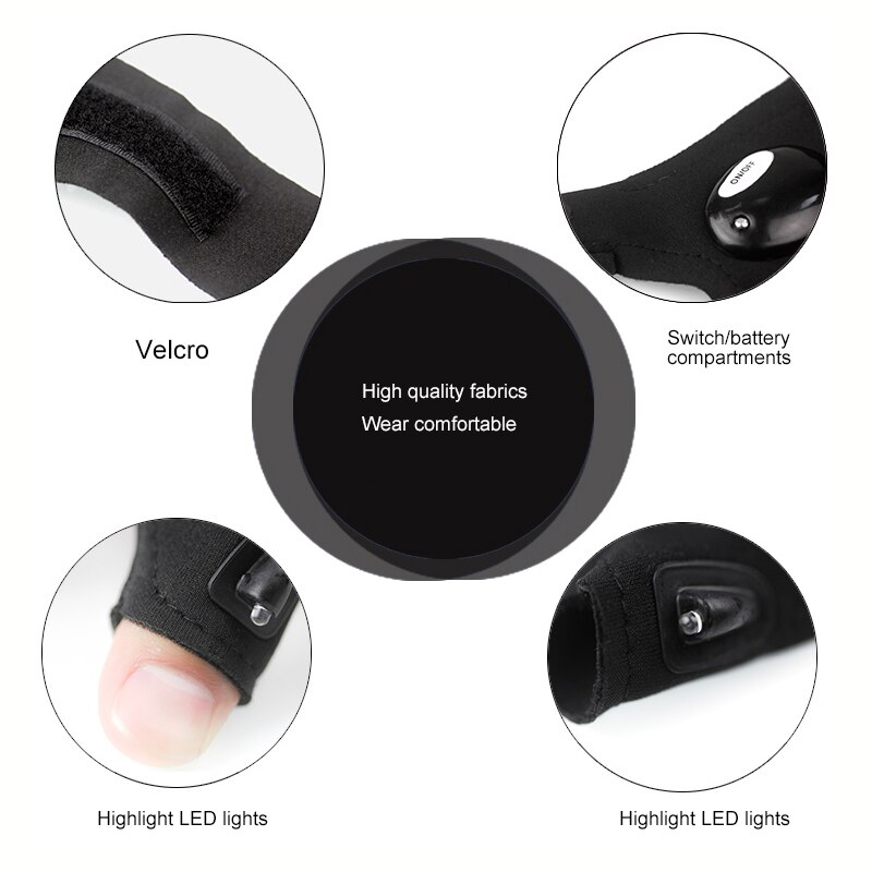 Outdoor vissen magische riem vingerloze handschoen led zaklamp handschoen overleving kamperen wandelen reddingsgereedschap links