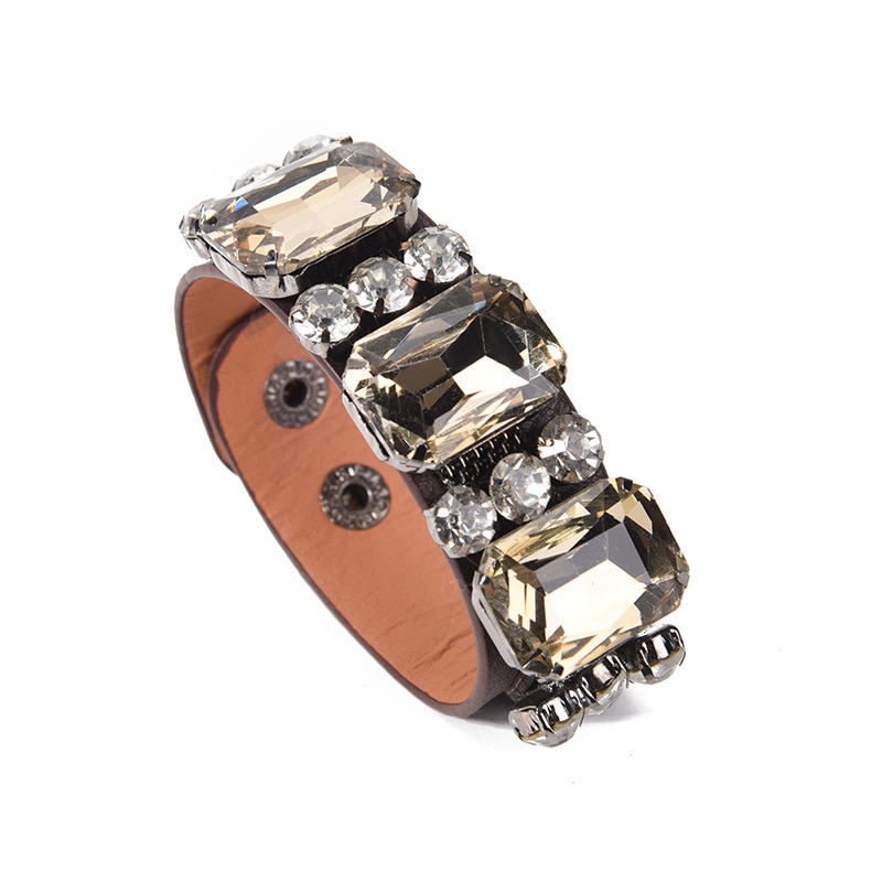 D &amp; D Crystal Lederen Armband Met Knoppen Aanpassen Grootte Gesp Armbanden En Armbanden Vrouwen Sieraden