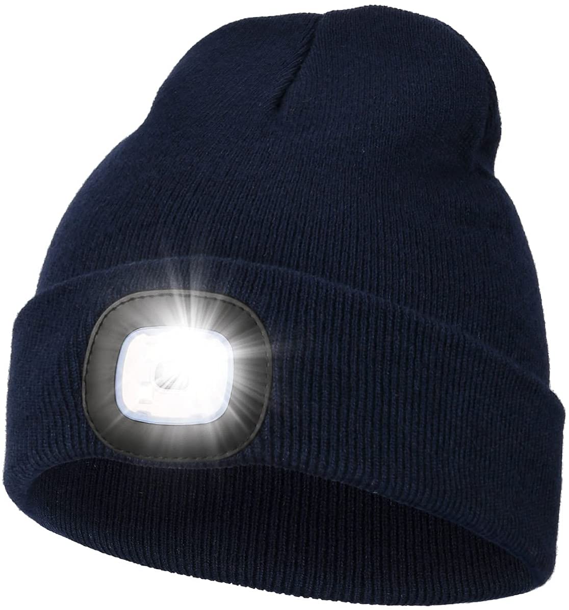 LED Mütze Mütze mit Licht unisex USB wiederaufladbare Lampenhüte Freisprecheinrichtung Stirnlampe Mütze Winter Gestrickte Nachtlicht Mütze Taschenlampe: Marine Blau