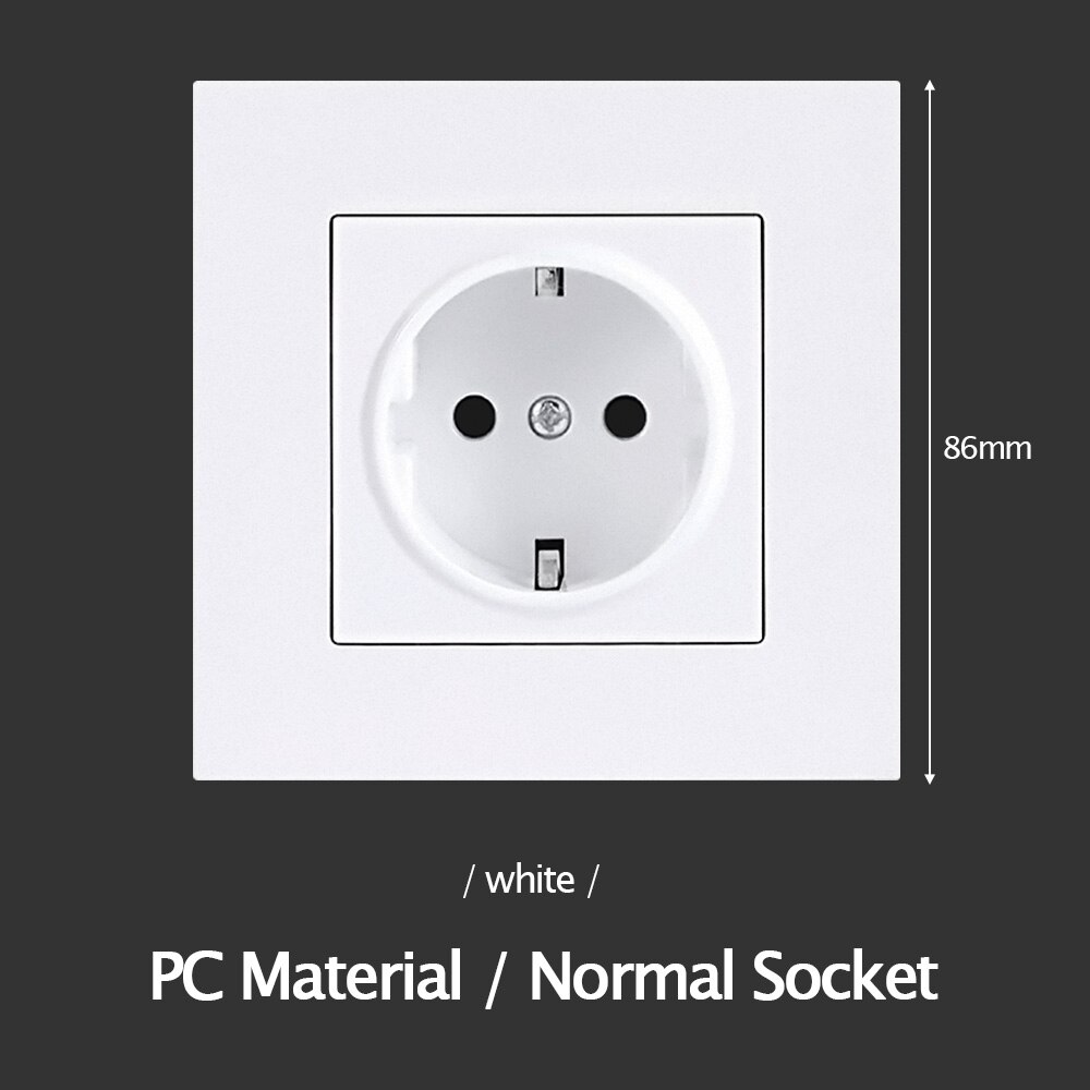 Tysk type stikkontakt eu standard 86 panel vægskjul installering europæisk stil 250v 16a pvc: Hvid