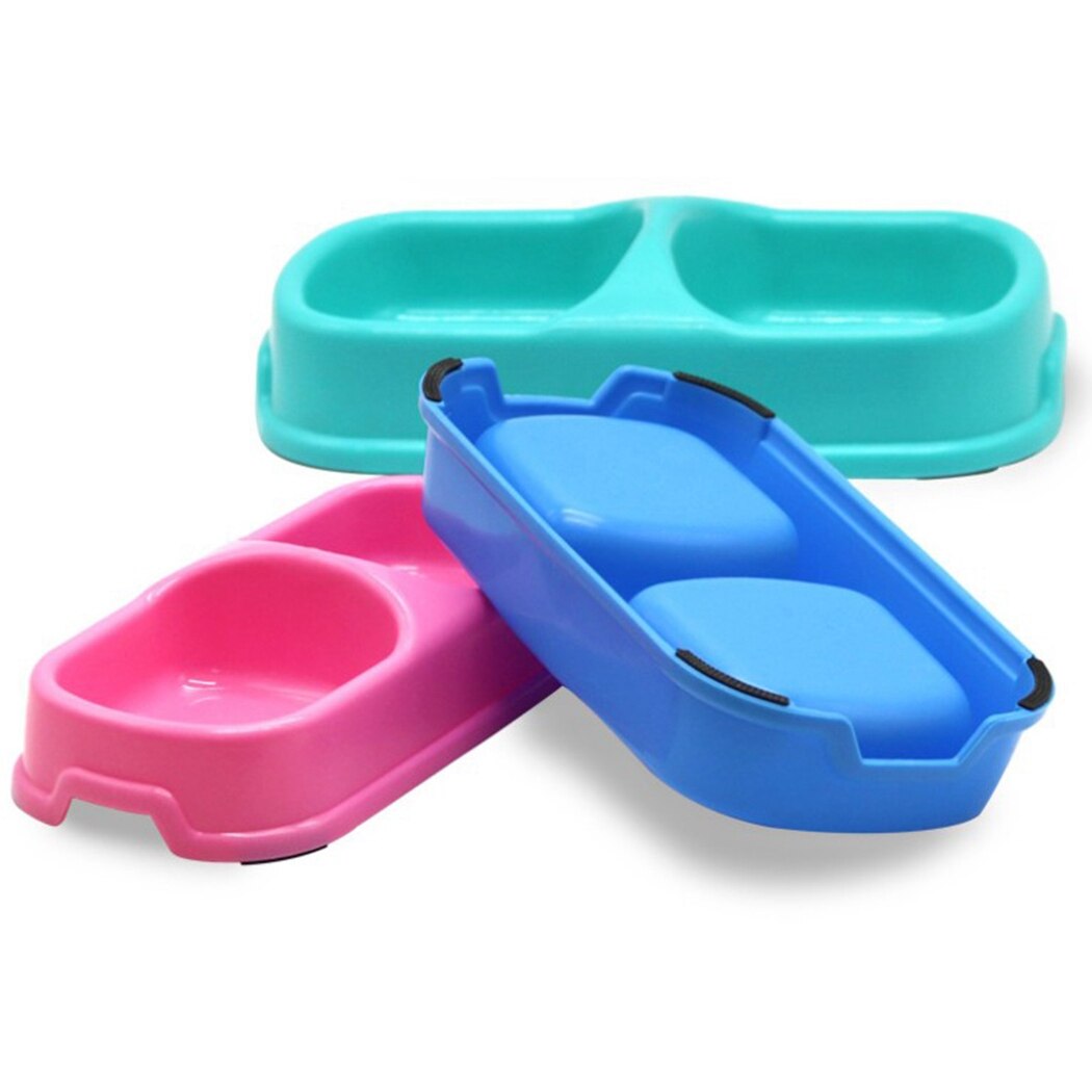 1PCS Pet Bowl Anti-skid Double-bowl Pet Food Bowl Pet Feeder Bowl PP Plastic Cat Bowl Non-slip Pet Feeders for Cats