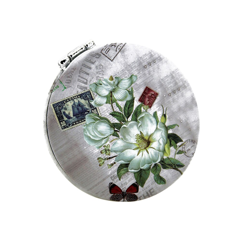 Damskie lustro przenośne lustro robić makijażu składane opatrunek z jednostronnym nadrukiem okrągłe małe lusterko podróżne robić makijażu (dwustronne Prin