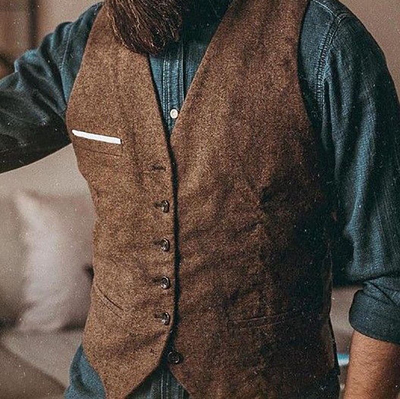 Men&#39;s Suit Vest Tweed Jacket Slim Fit Wedding Groomsman Clothing V Neck Man Waistcoat Casual Business Jacket Vest For Men