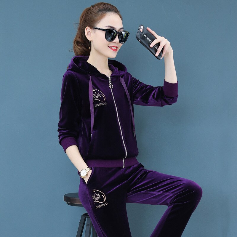 Sweat-shirt + pantalon à capuche, costume de Sport pour femmes, Jogging, tenue d'entraînement, automne 5XL, décontracté: purple / M