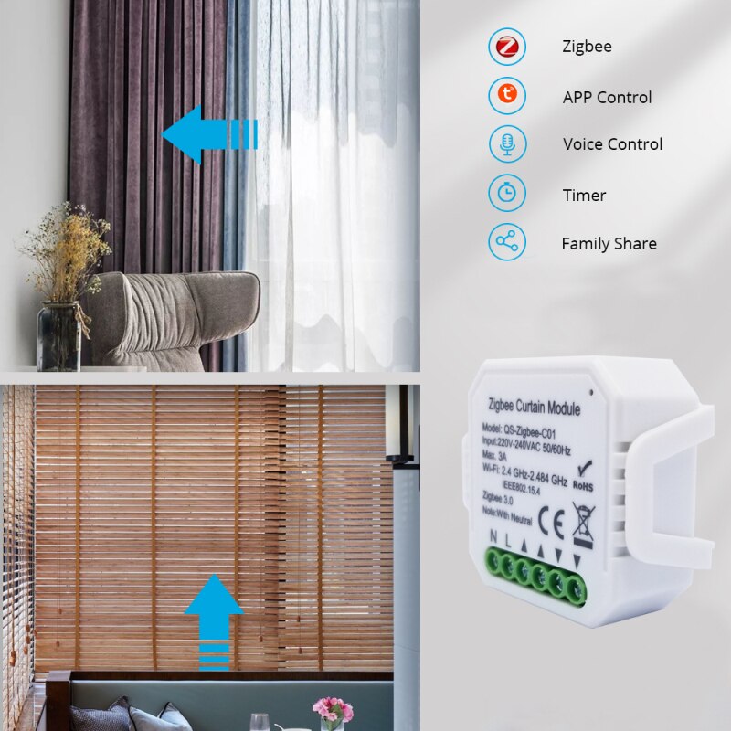 Smart Curtain Blinds Module Switch Roller Shutter Curtain Switch Module Tuya Wireless Remote Control Work With Alexa Google Home