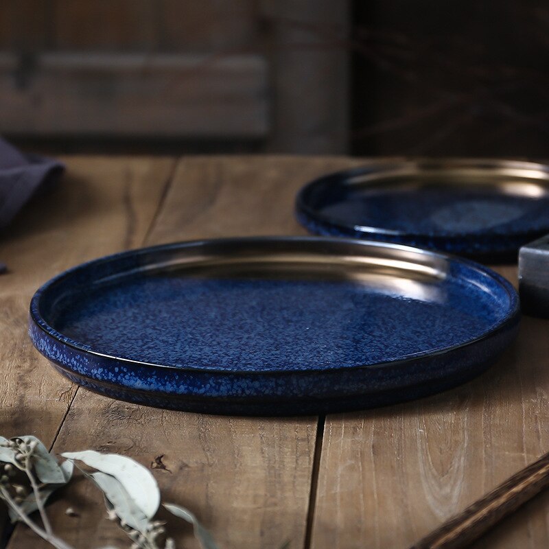 Keramische Platen Ronde Gerechten Diepe Blauw Japanse Stijl Servies Steak Plaat Keramische Schotel Plaat Ondiepe Plaat
