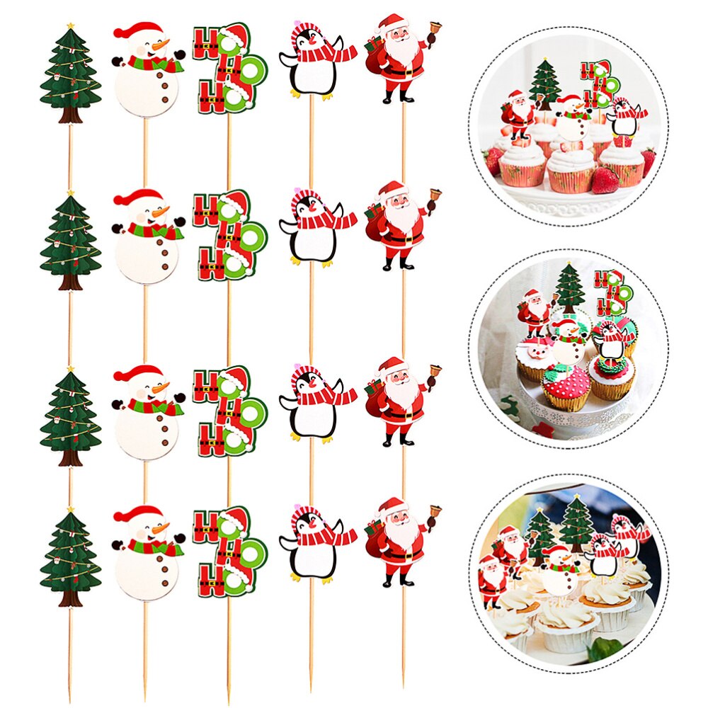 20pcs Cake Toppers Christmas Snowman Cake Toppers Cupcake Decor Party Ornaments