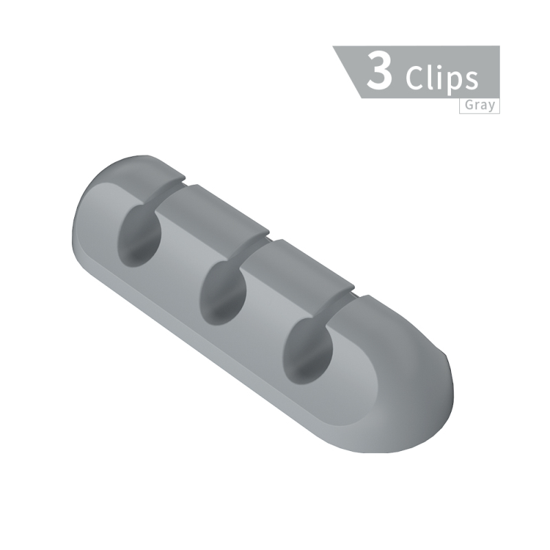 3 Porte/5 Porte//7 Porte Soft Silicone Cable Organizer Cable Holder Earphone Charger Cord Wire Desk Winder For Mobilephone PC: 3 clips Gray