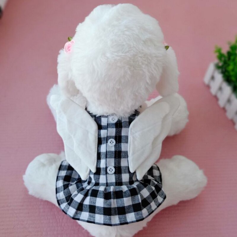 Vêtements d&#39;été pour chiens, Costume pour animaux de compagnie, jupe à carreaux avec ailes, décor de fête d&#39;anniversaire, robe douce pour petit chien: Black / S