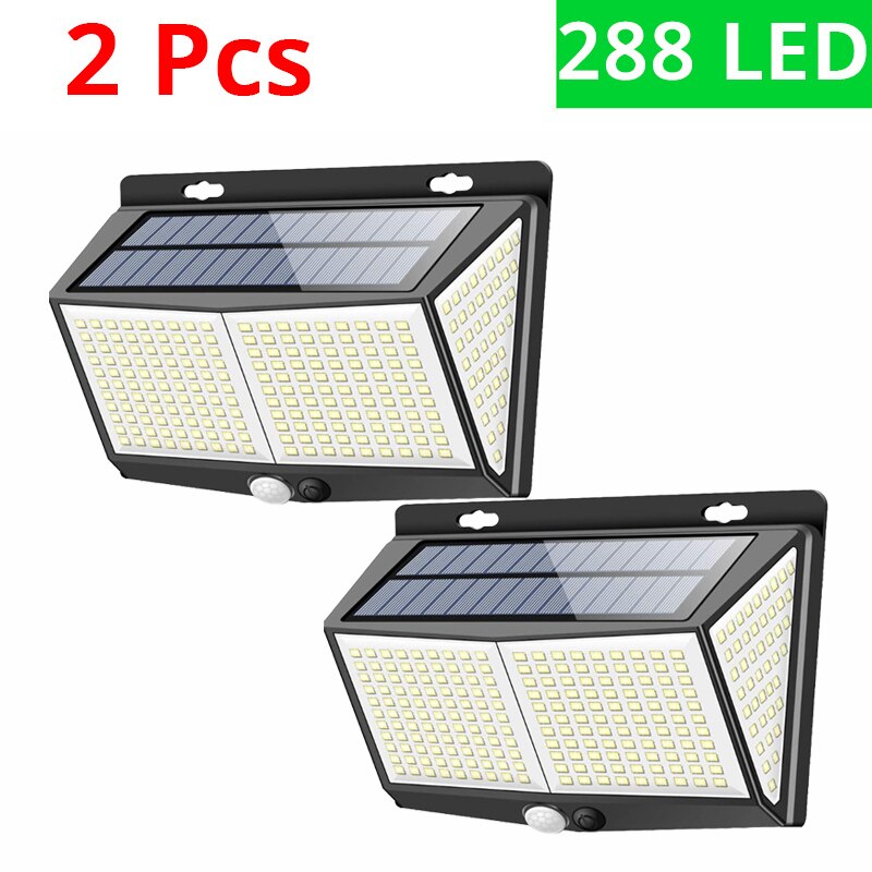 WAKYME 288 LED Solar Light Outdoors Motion Sensor Wall Light Garden Pathway Street Lamp Waterproof Solar Powered Floodlight: 2 piece 288LED