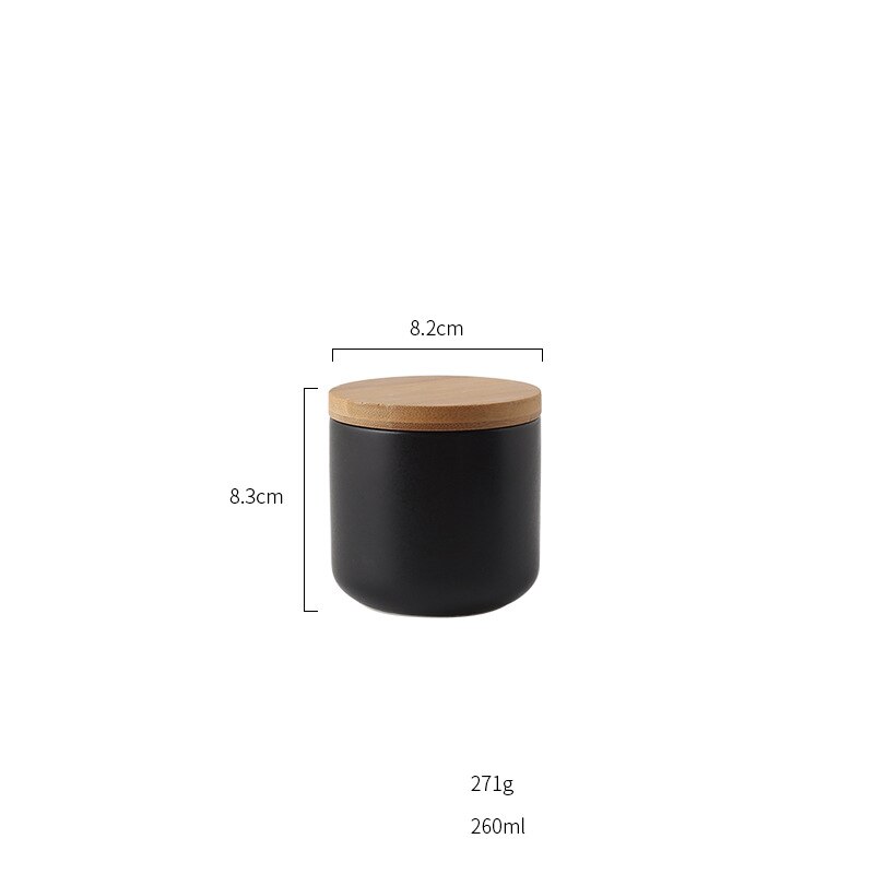 organizador de botellas de cocina o cafetería de estilo nórdico europeo con tapas de madera selladas y recipiente redondo para alimentos: 260ml - Black