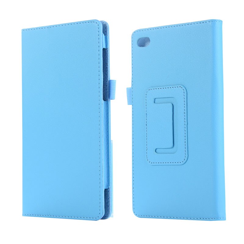 Slim litchi flip stativ pu læder cover funda etui til lenovo tab 7 essential/tab 4 7 essential tb -7304f/ n/x tablet + film + pen: Himmelblå