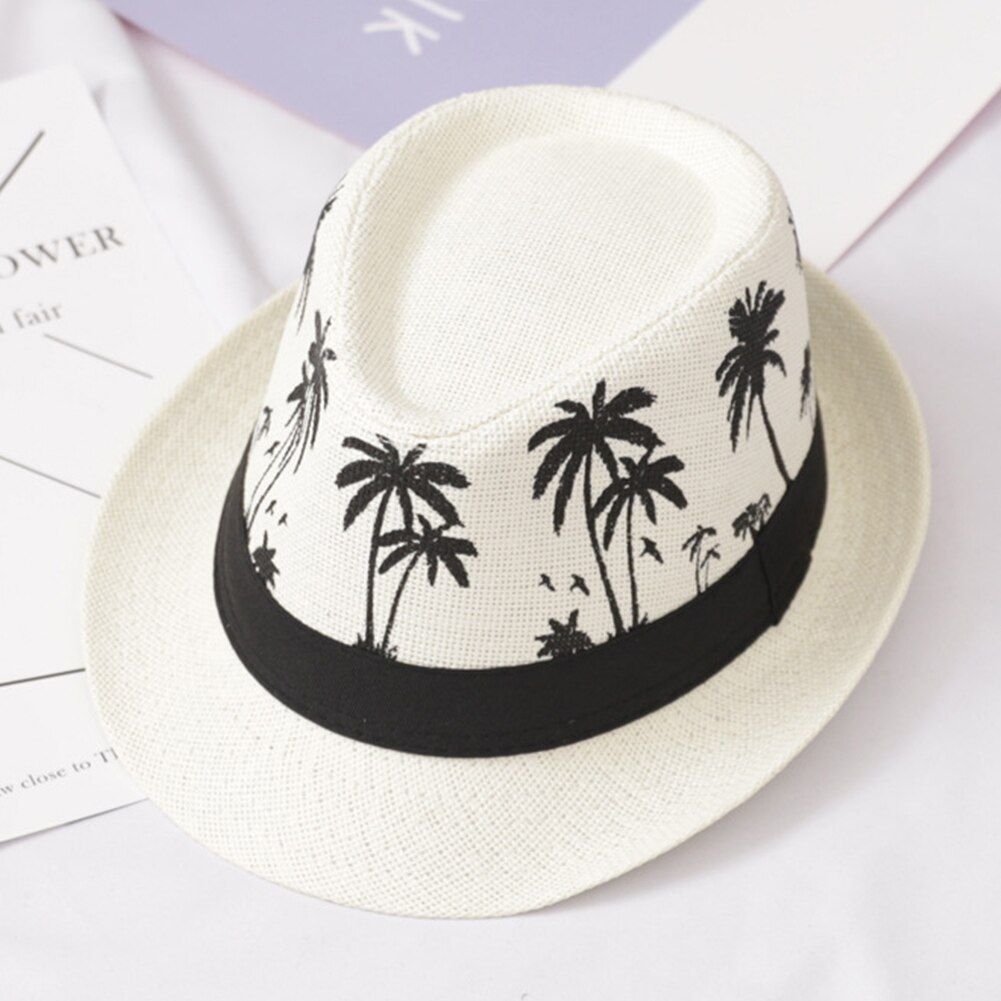 Summer Sun Protection Sombrero Beach Casual Travel Men Sun Hat Wide Brim Trilby Straw Panama Fedora Caps: Ivory