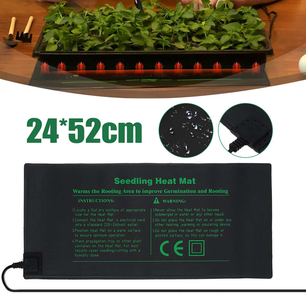 Plant Heating Mat 24x52cm Waterproof Plant Plant Germination Propagation Clone Starter Pad 220V Garden Supplies 1 Pcs