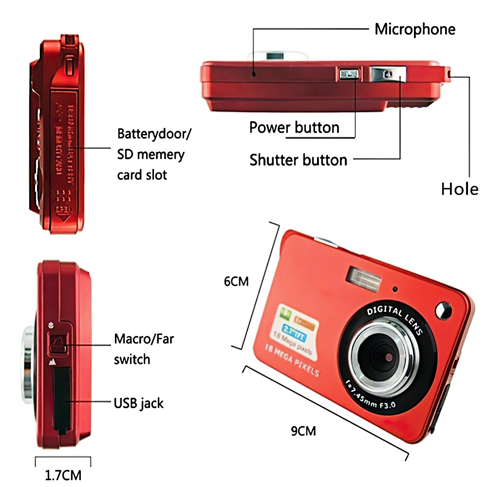 Mini appareil Photo numérique HD 1080P, 2.7 pouces, TFT, Anti-secousse, caméscope pour photographie, vidéo, tournage