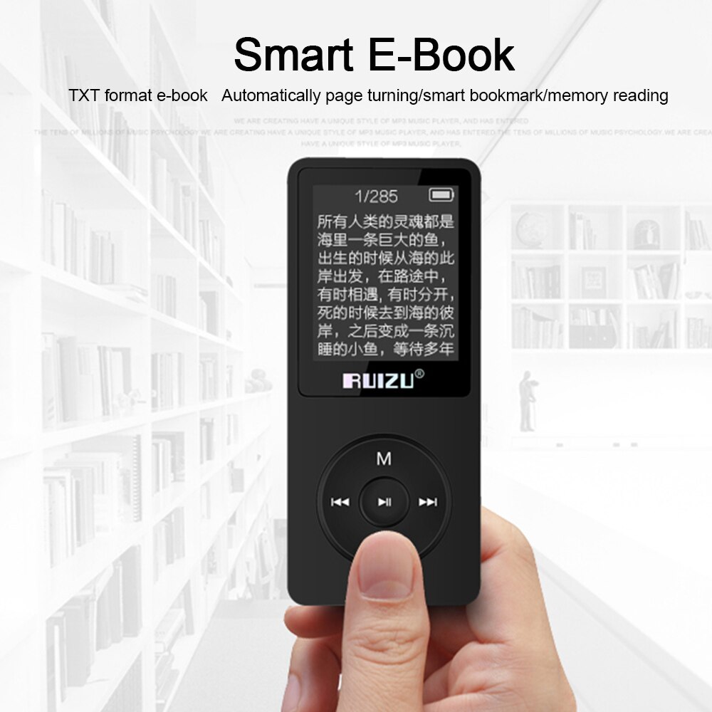 RUIZU X02 8GB 1.8in MP3 Player HiFi Lossless Sound Stop Watch TF Card FM Radio Recording E-book Calendar Timing