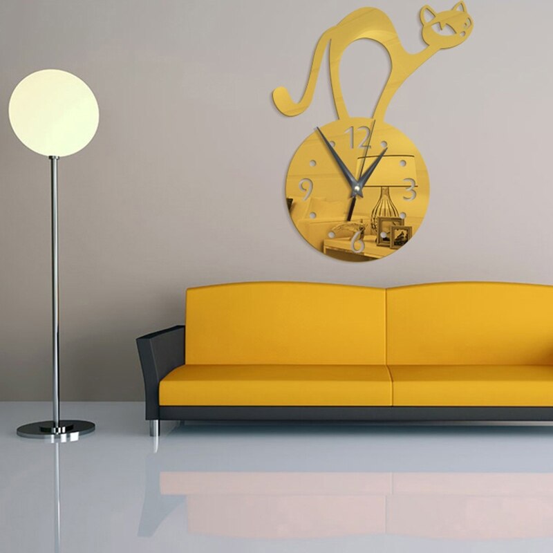 Acrylic Mirror Wall Clock Cartoon Animal Hanging Wall Sticker Clocks Crafts for Home Bedroom Living Room Decoration