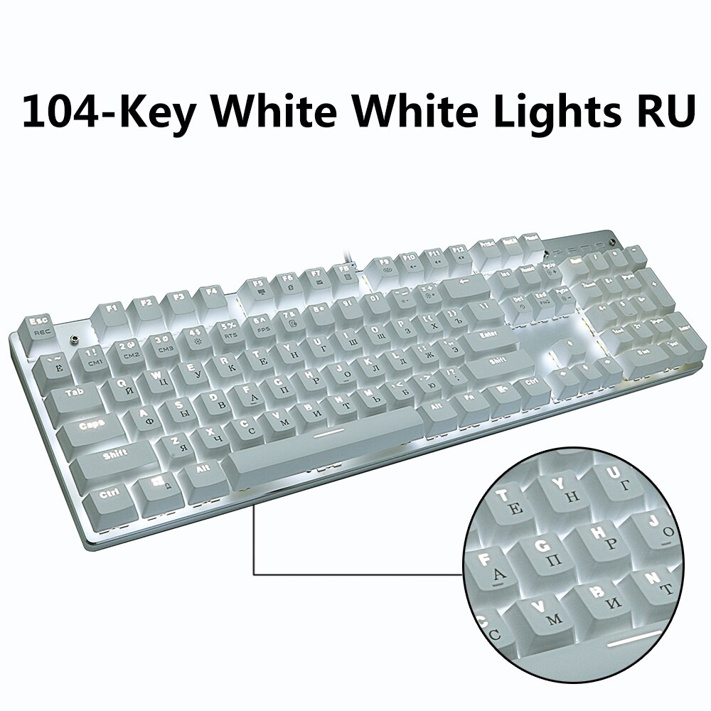 Wired Gaming Mechanical Keyboard Blue Red Switch 87/104keys Anti-ghosting Russian/US LED Backlit LED For Gamer Laptop Computer: 104white white LEDRU / Blue switch