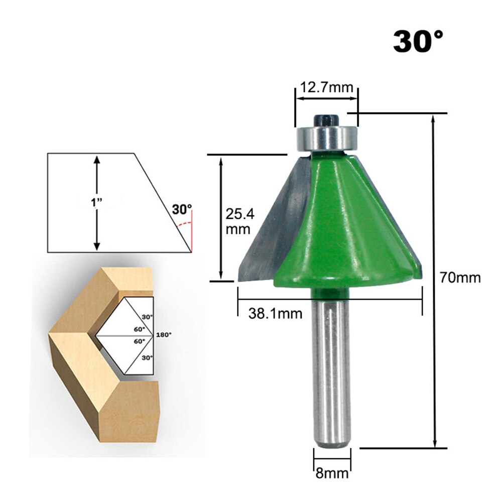 1Pc 8Mm Shank Afschuining Router Bit 11.25 15 22.5 30 45 Graden Schuine Rand Frees Voor Hout woodorking Tool: 30 degree