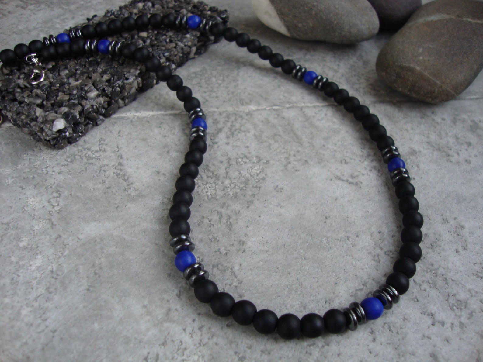 Collar Tribal para hombre, collar de Surf para hombre, collar bohemio para hombre, collar de Onyx negro de ojo de tigre: A13