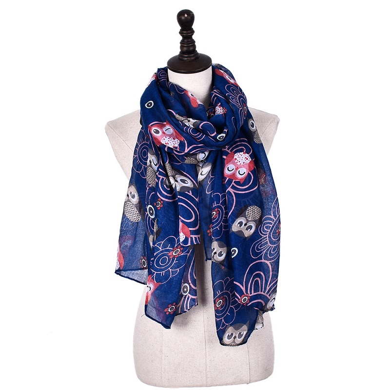 coton Voile mince écharpe femmes dessin animé hibou imprimer châle musulman Hijabs foulard enveloppe islamique femme étole 80x190cm