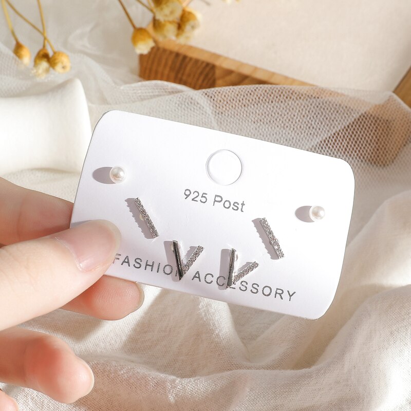 ANENJERY Semplice 6 pezzo di Piccoli Orecchini di Perle impostato punto Zircone Dritto V-a forma di Orecchini con Perno per Le Donne del Regalo S-E1215: Default Title