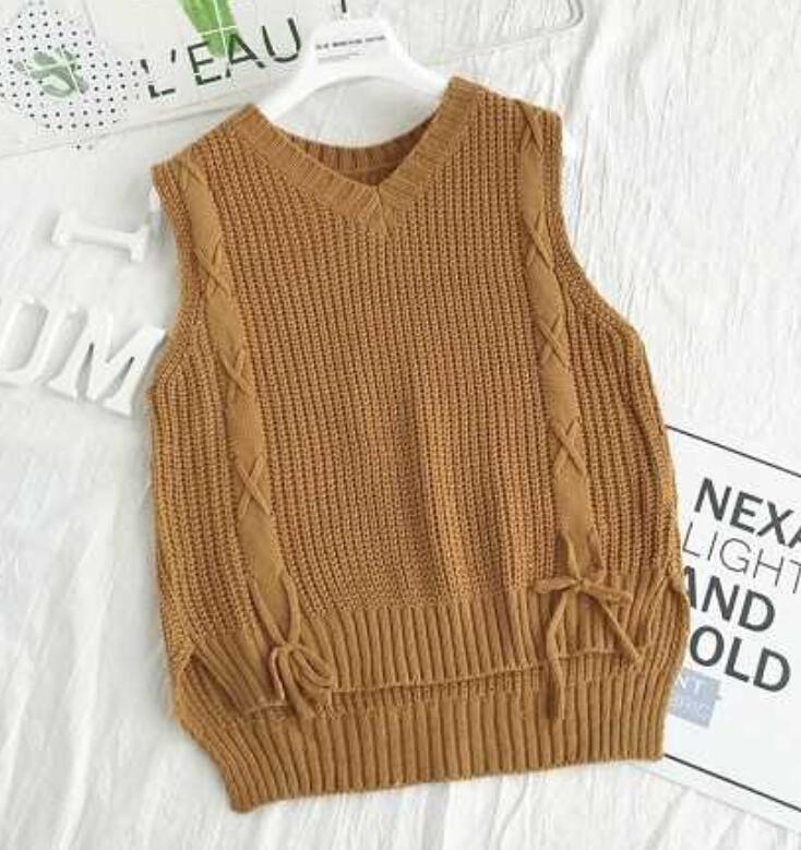 Sweater vest kvinder 7 farver smarte på kryds og tværs enkel v-hals pige strik dejlige populære all-match kvinde sweatere: Khaki