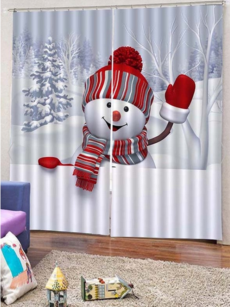 2 stk julegardiner tegneserie snemand print mønster vinduesgardiner stue soveværelse mørklægningsgardiner tre størrelse