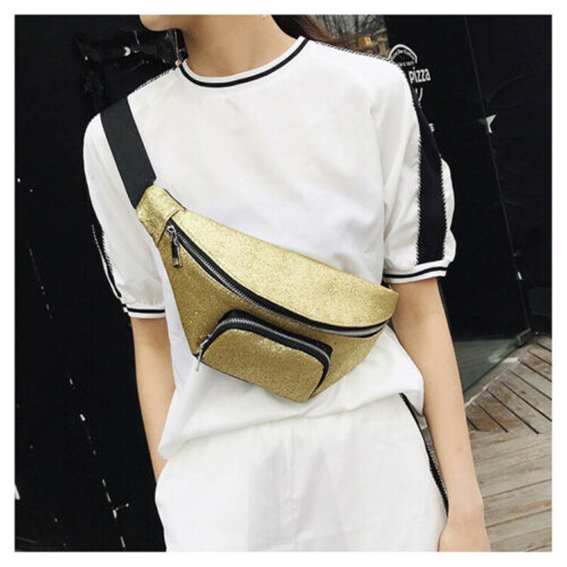 Women's Waist Fanny Pack - Sequin Travel Hip Bum Bag - Small Purse Chest Pouch - Crossbody Shoulder Bag